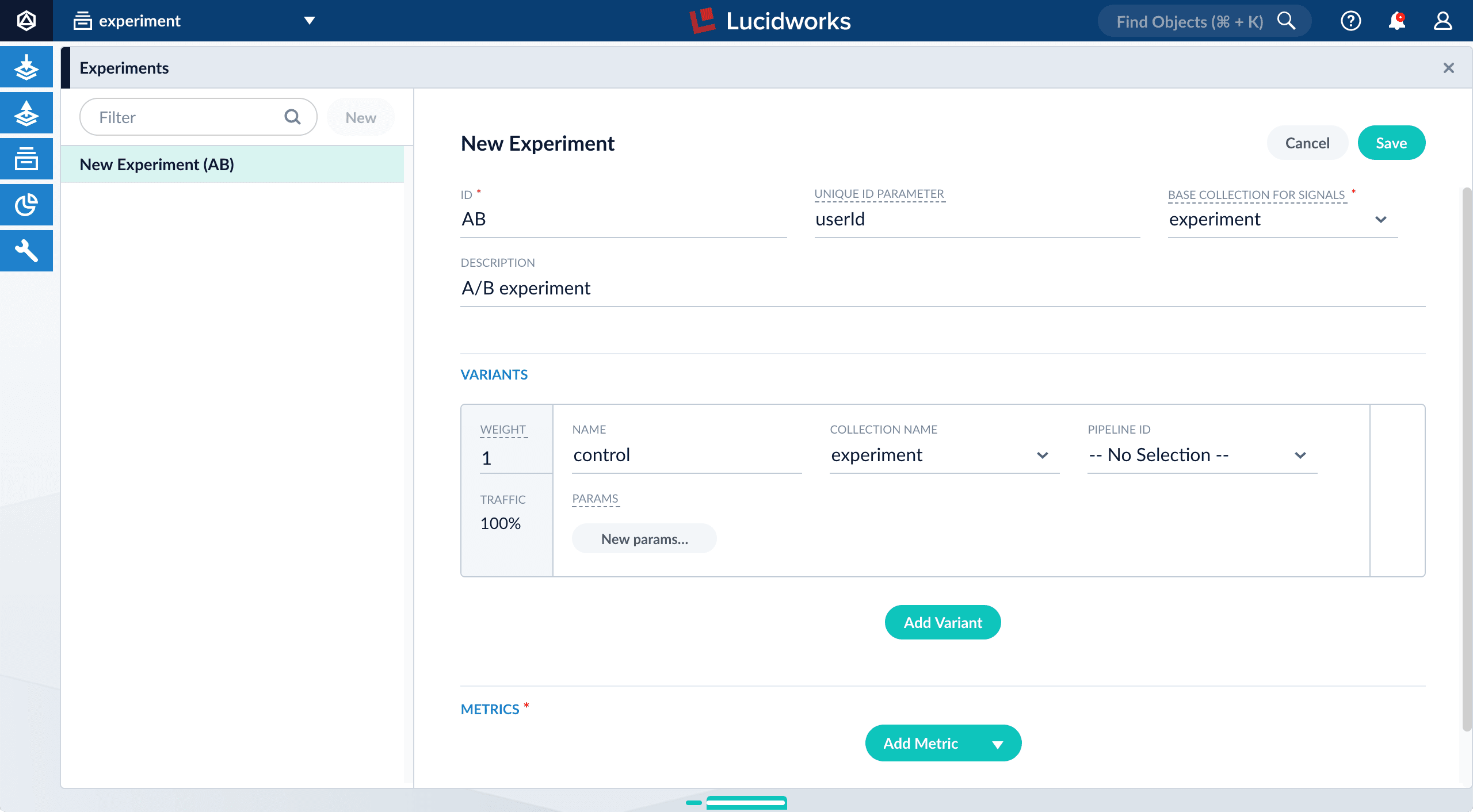 Configure experiment in Experiments