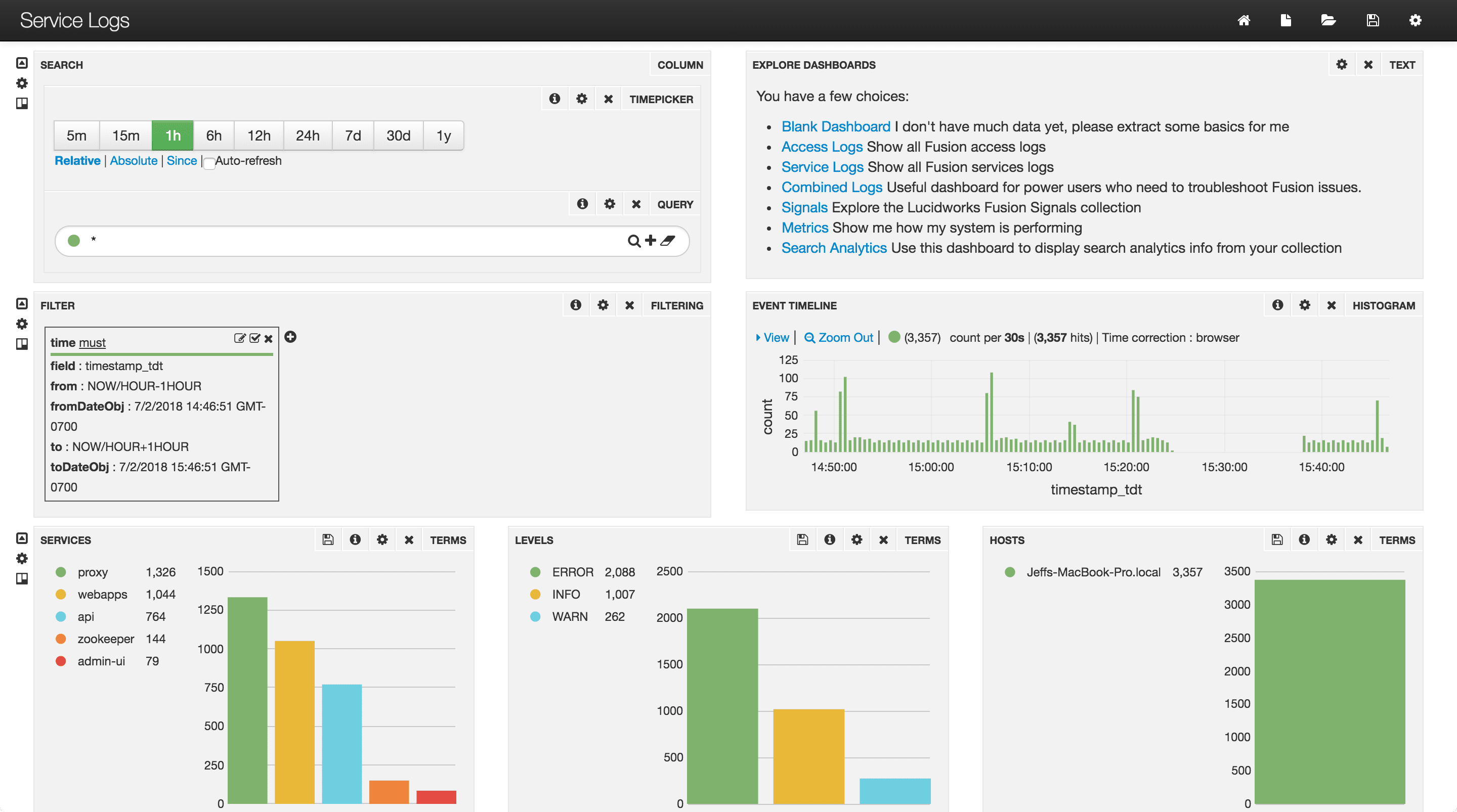 Service Logs dashboard