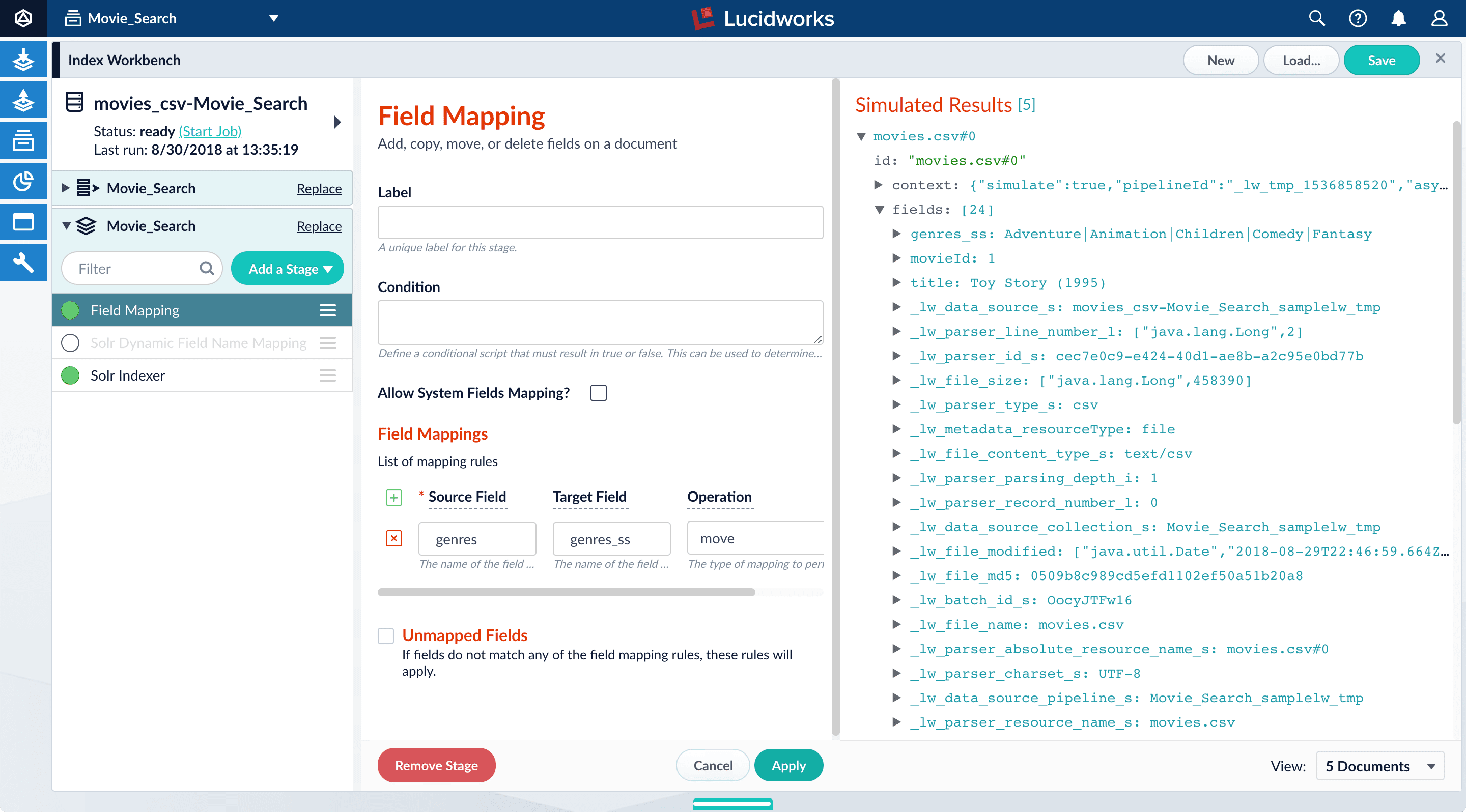 Field mapping of genres field