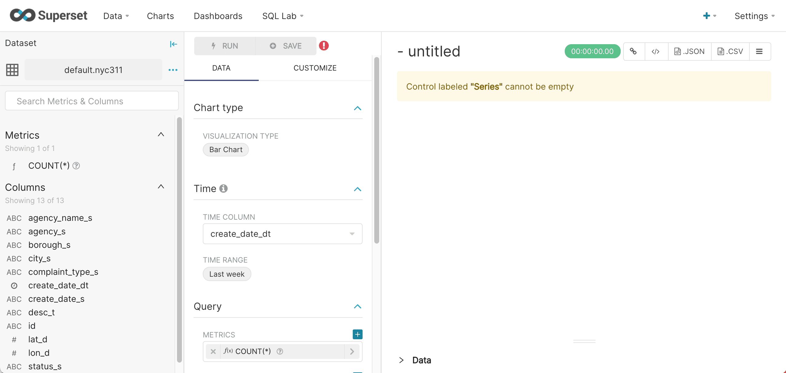 Chart configuration screen