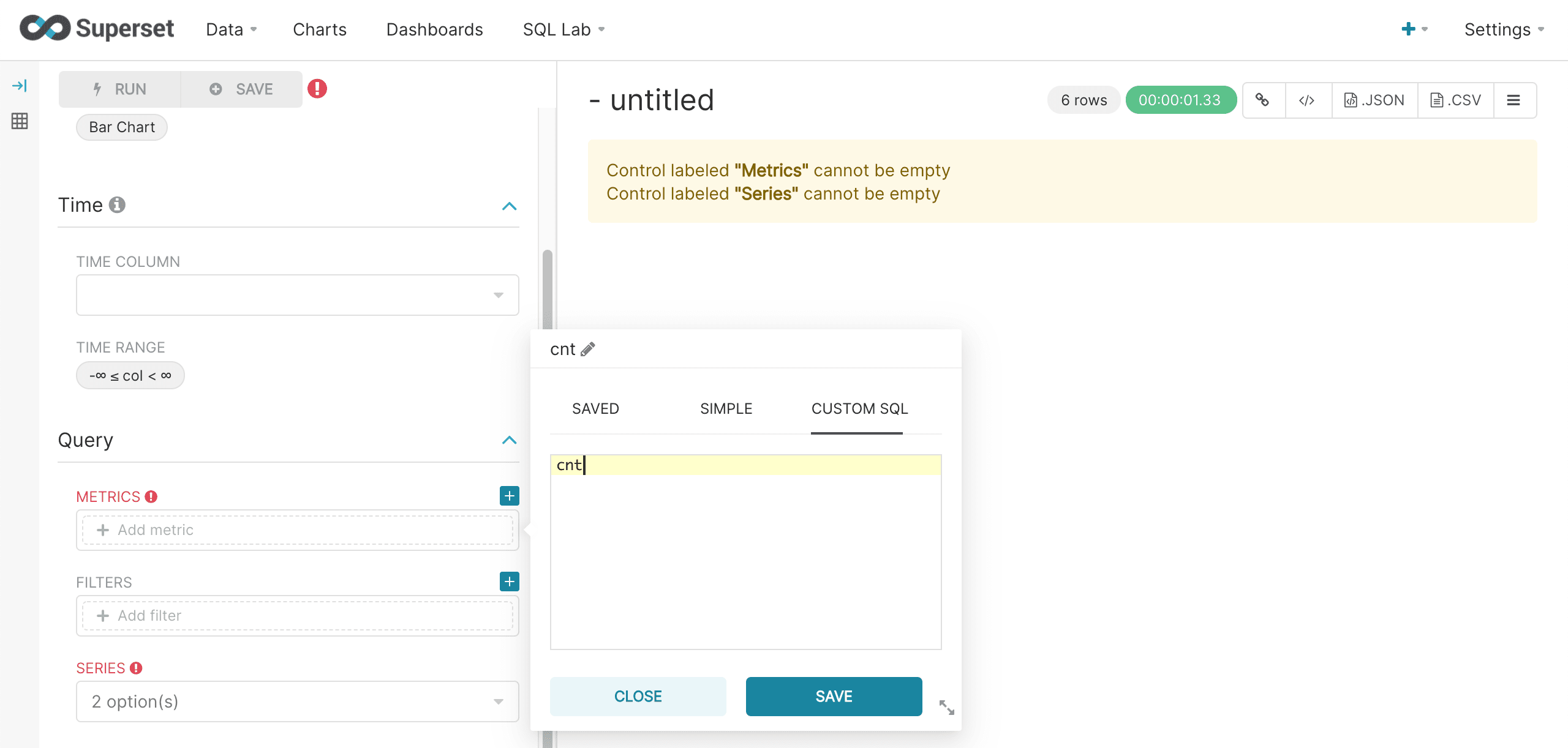 Custom SQL tab