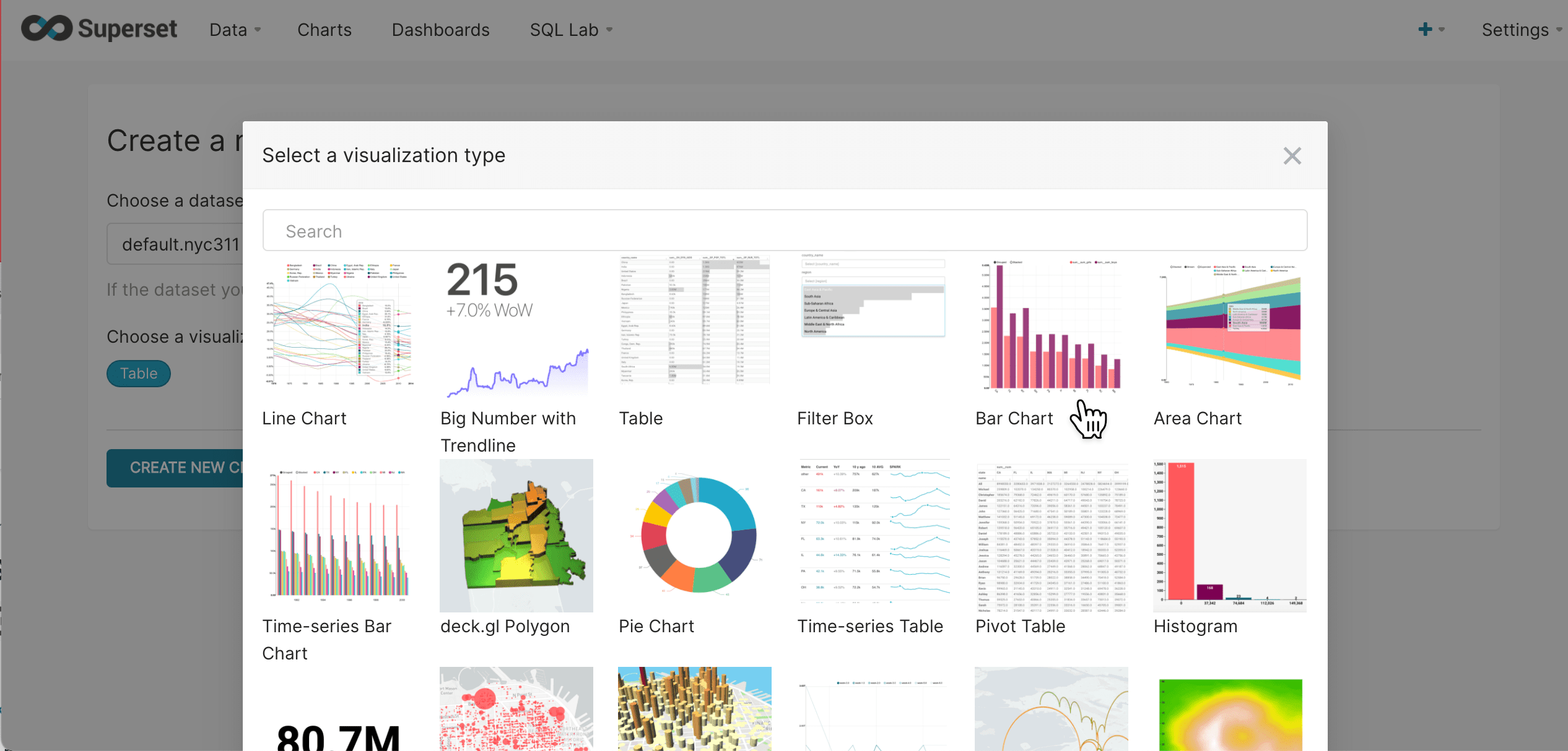 Select A Visualization screen