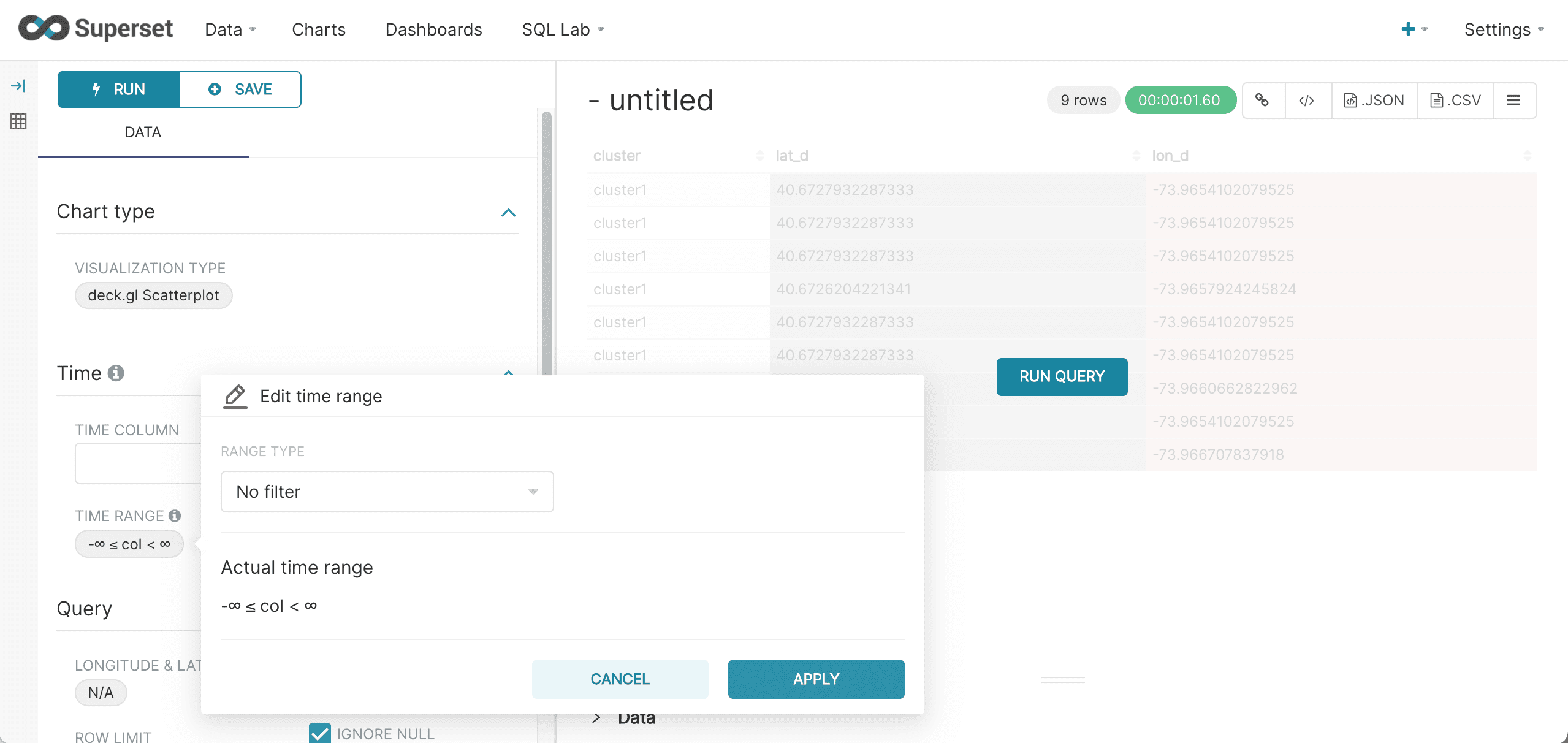 Time range filter disabled