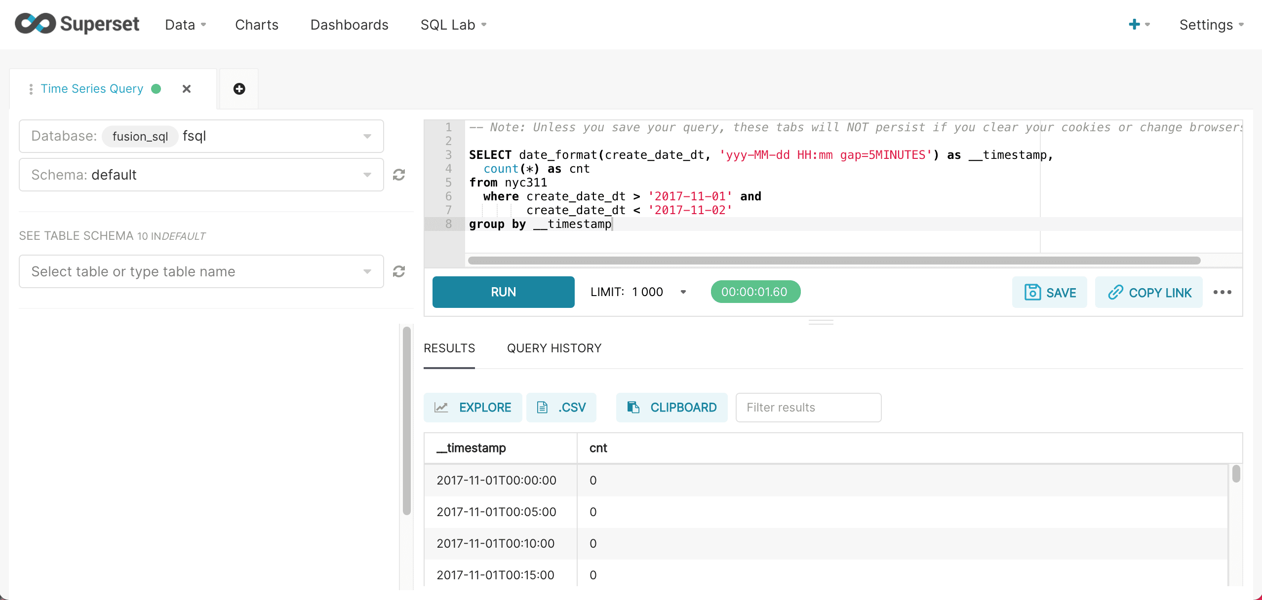 Basic time series query