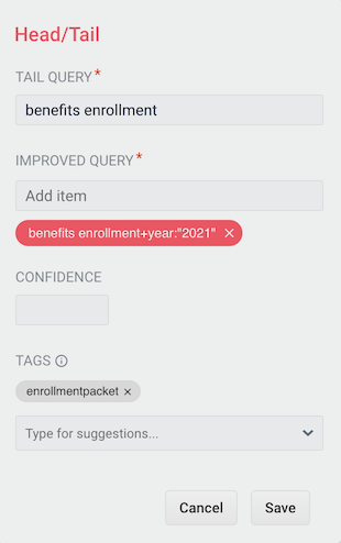 Create head/tail query rewrite
